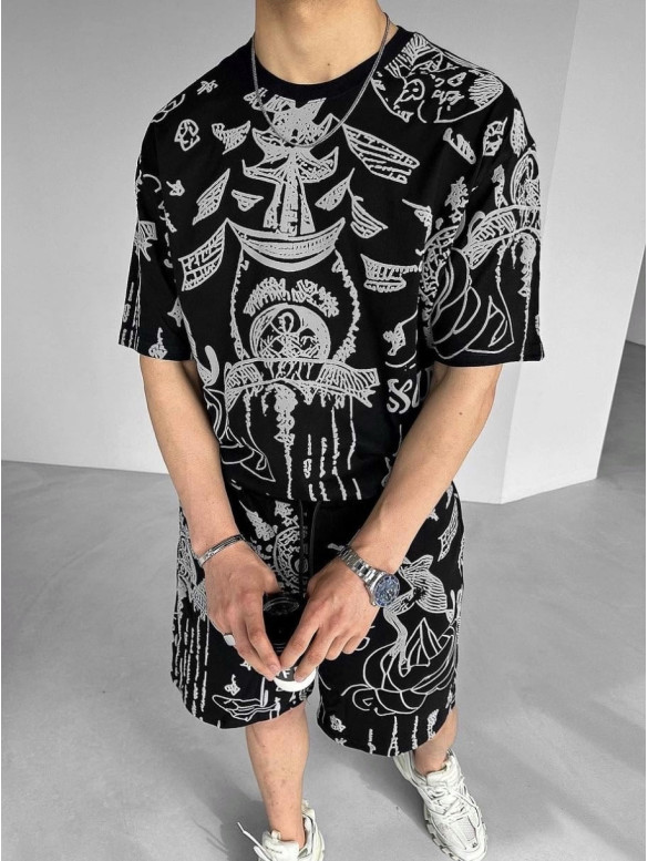 Літній oversize костюм з принтом