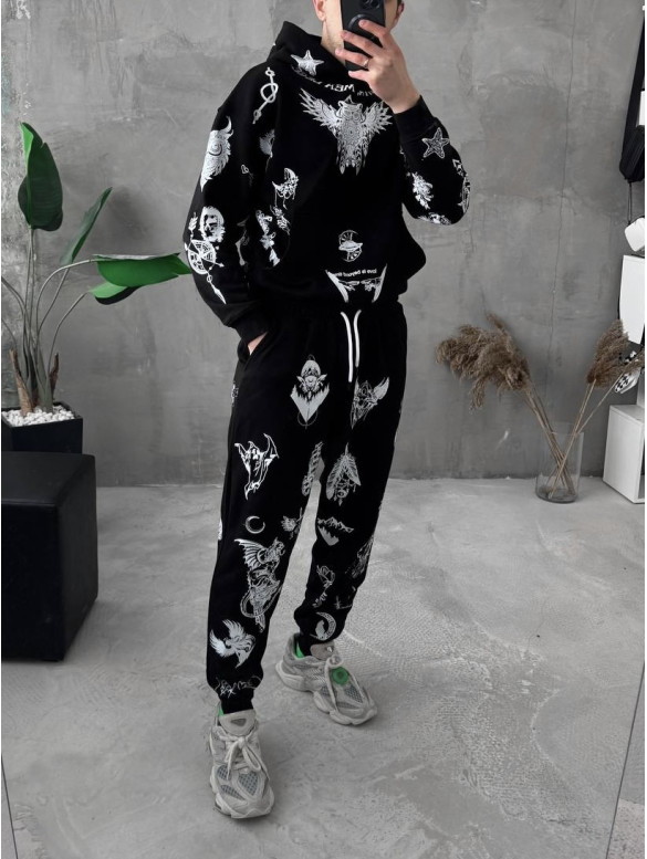 Oversize костюм на флісі з принтом