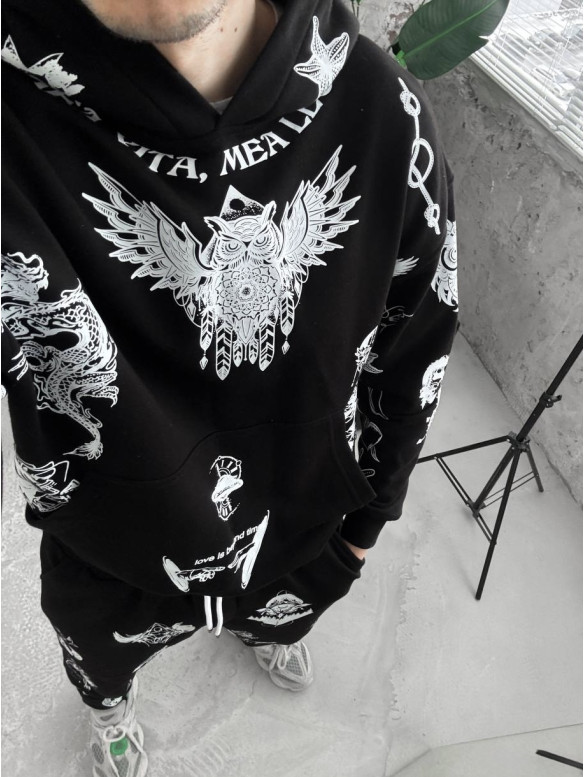 Oversize костюм на флісі з принтом