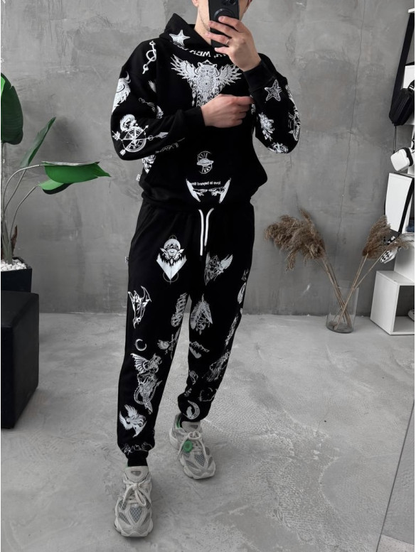 Oversize костюм на флісі з принтом